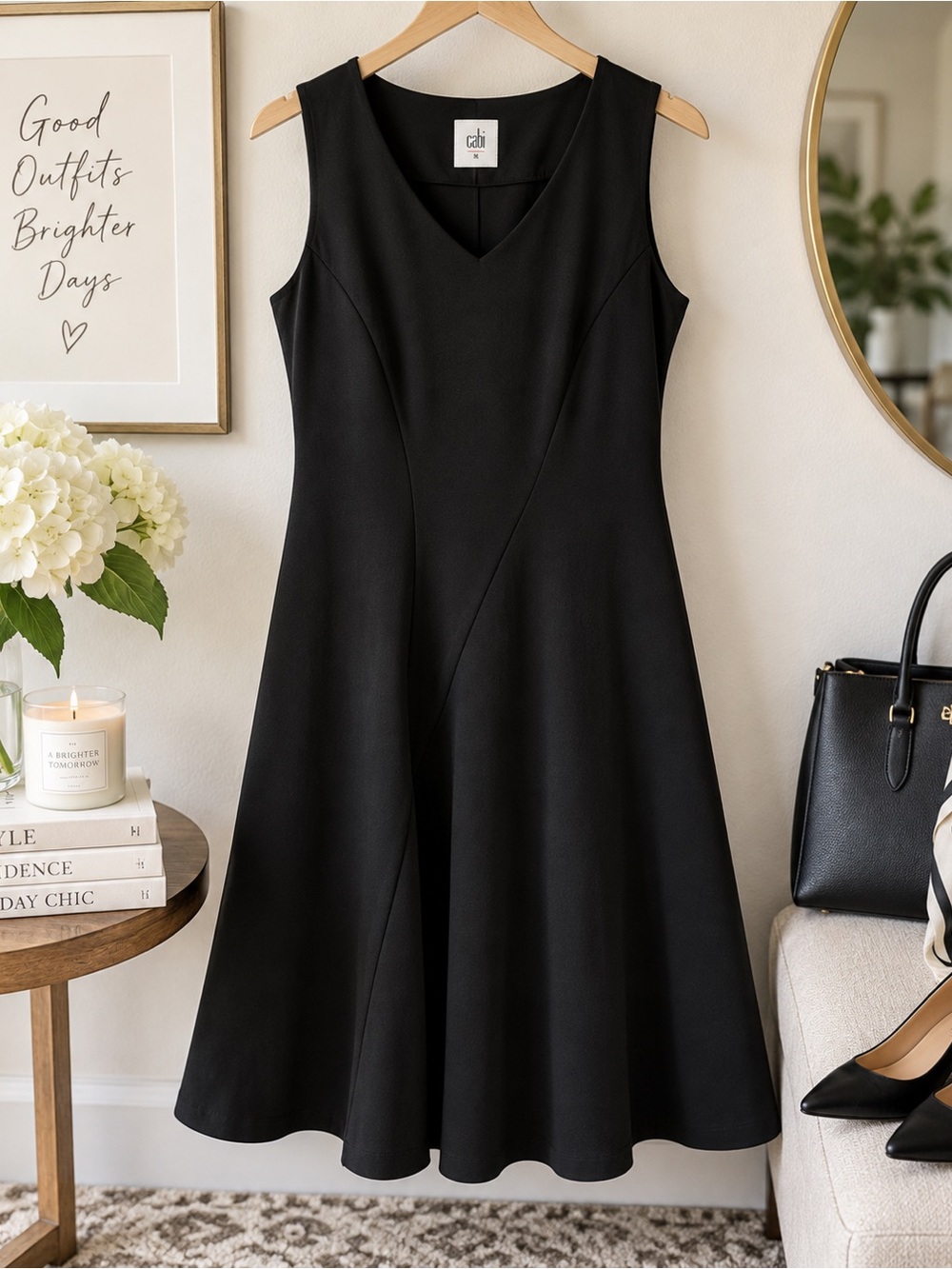 CAbi Black Sleeveless Fit & Flare A-Line Dress Size Medium Classic LBD